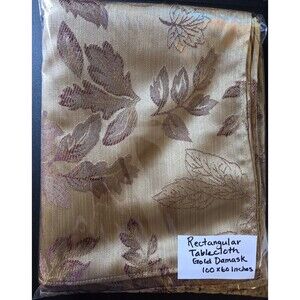Croft & Barrow Gold On Gold Tablecloth 100" x60" Rectangle Fall Leaf Design NWOT
